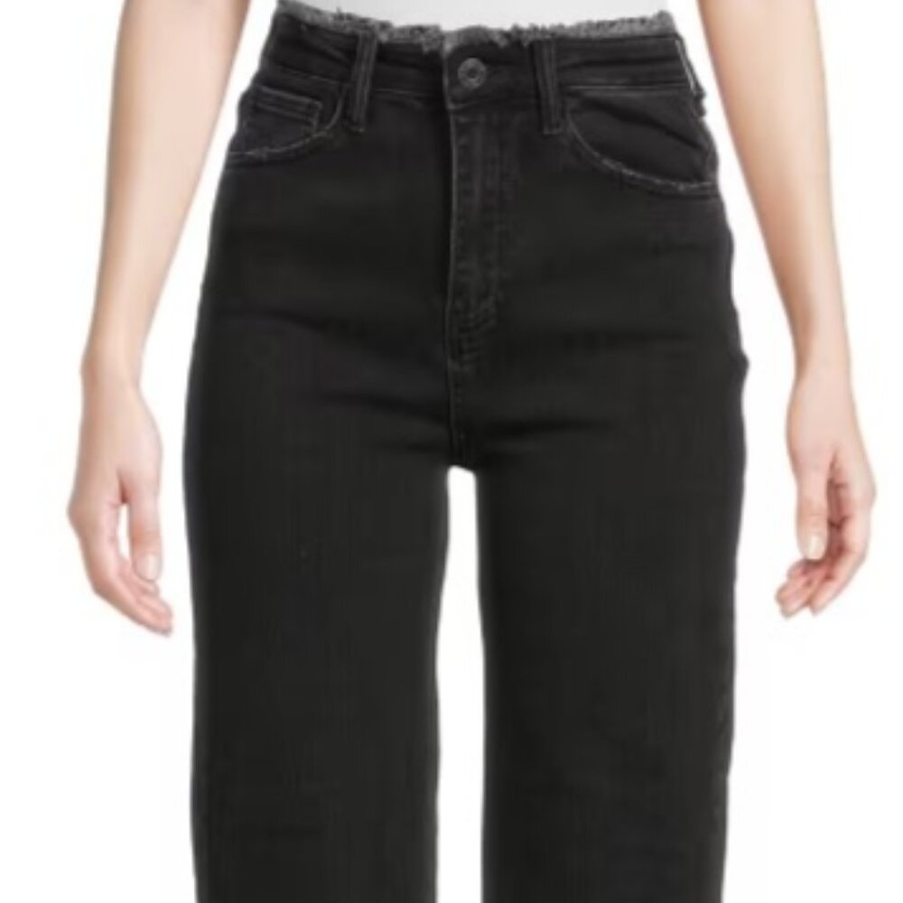 Etienne Marcel Woman's Frayed Wide Leg Jeans in Black Size 28